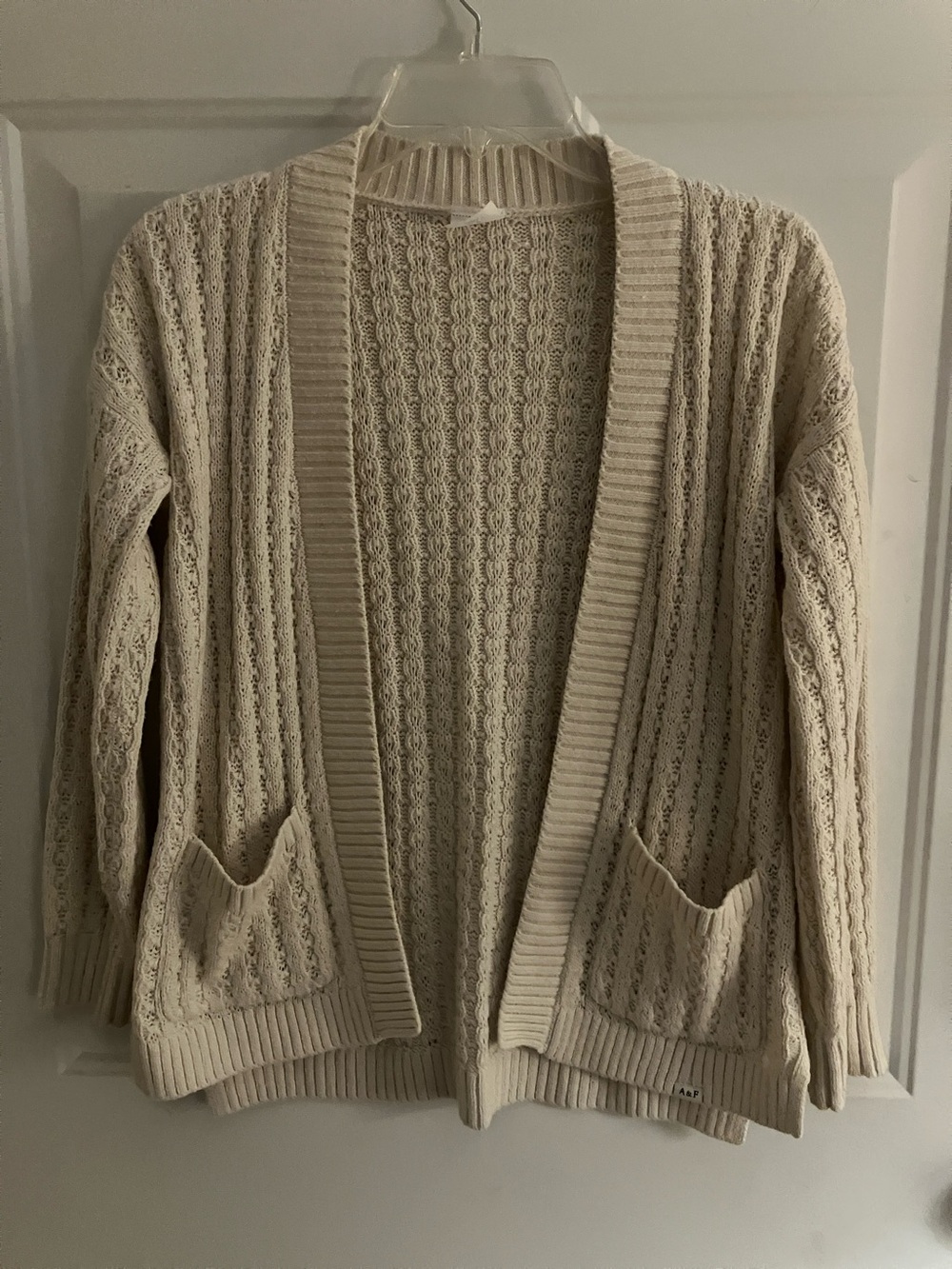 abercrombie kids Cream Cable Knit Open-Front Cardigan